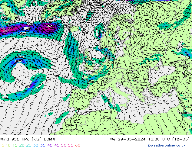 Wind 950 hPa ECMWF We 29.05.2024 15 UTC