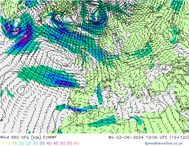 Wind 950 hPa ECMWF Mo 03.06.2024 12 UTC