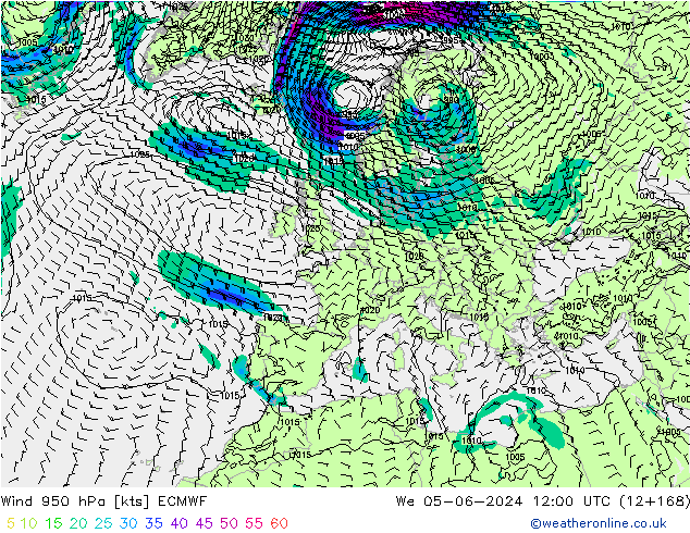 ветер 950 гПа ECMWF ср 05.06.2024 12 UTC