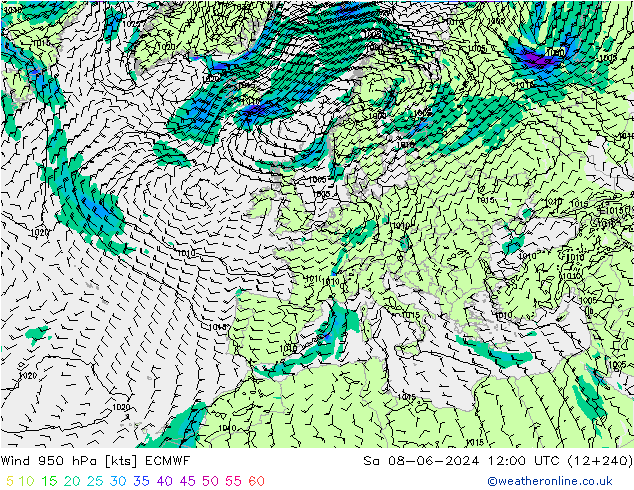 Vent 950 hPa ECMWF sam 08.06.2024 12 UTC