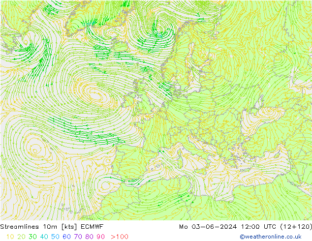 Stromlinien 10m ECMWF Mo 03.06.2024 12 UTC
