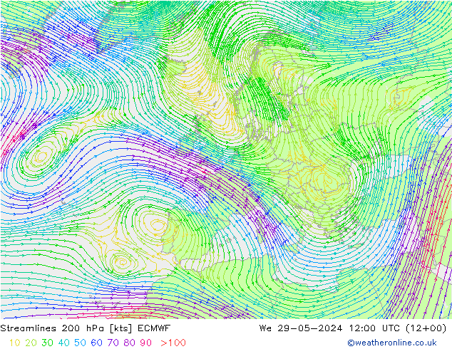 ветер 200 гПа ECMWF ср 29.05.2024 12 UTC