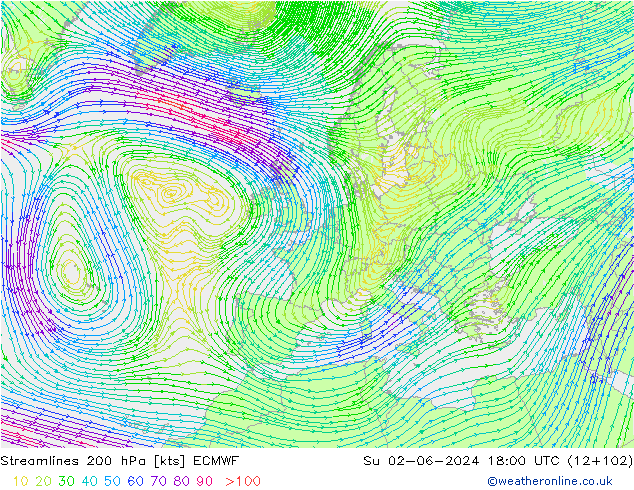 ветер 200 гПа ECMWF Вс 02.06.2024 18 UTC
