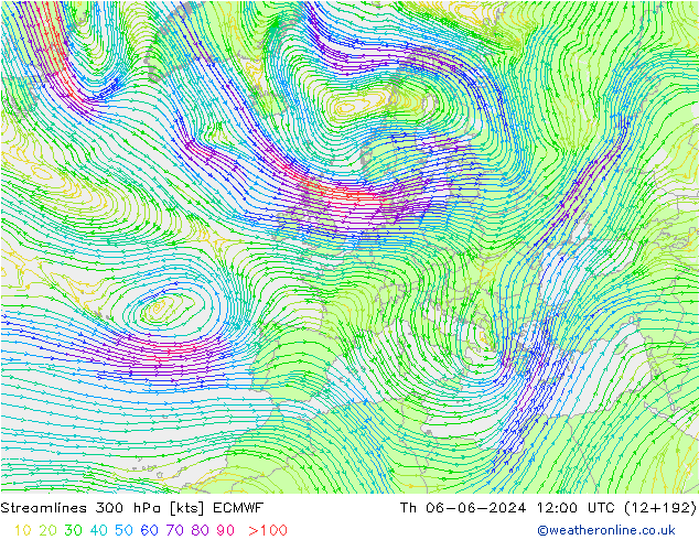 Stromlinien 300 hPa ECMWF Do 06.06.2024 12 UTC