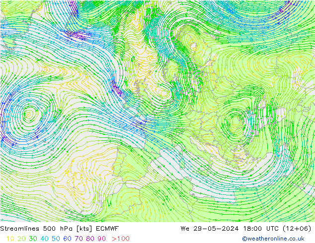 Streamlines 500 hPa ECMWF St 29.05.2024 18 UTC