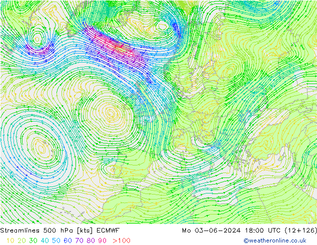 Streamlines 500 hPa ECMWF Po 03.06.2024 18 UTC