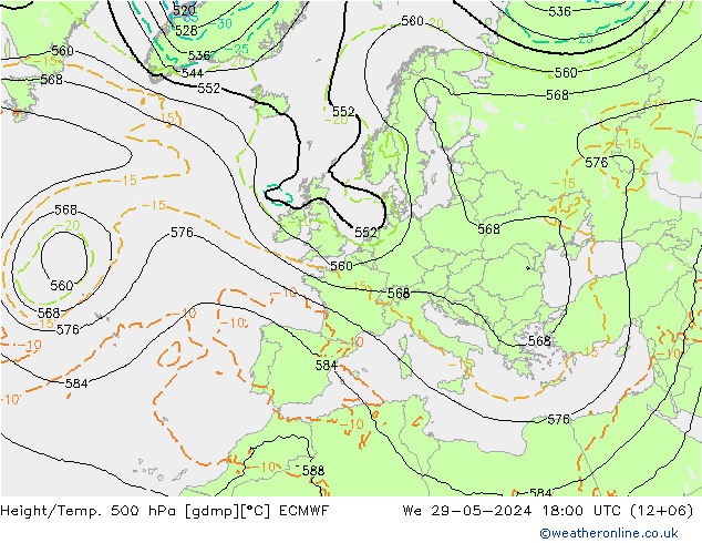 Z500/Rain (+SLP)/Z850 ECMWF We 29.05.2024 18 UTC