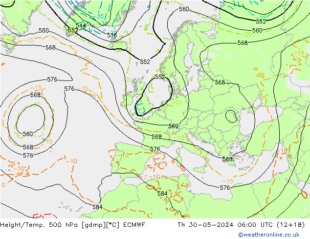 Z500/Rain (+SLP)/Z850 ECMWF Th 30.05.2024 06 UTC