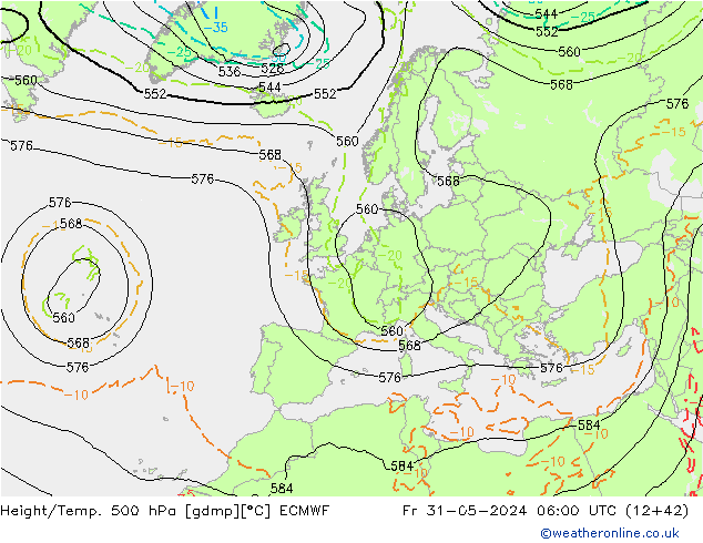 Z500/Rain (+SLP)/Z850 ECMWF Fr 31.05.2024 06 UTC