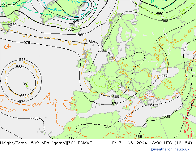 Z500/Rain (+SLP)/Z850 ECMWF ven 31.05.2024 18 UTC