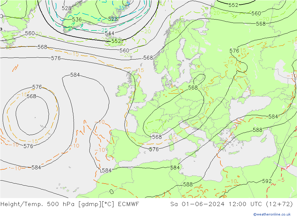 Z500/Rain (+SLP)/Z850 ECMWF сб 01.06.2024 12 UTC