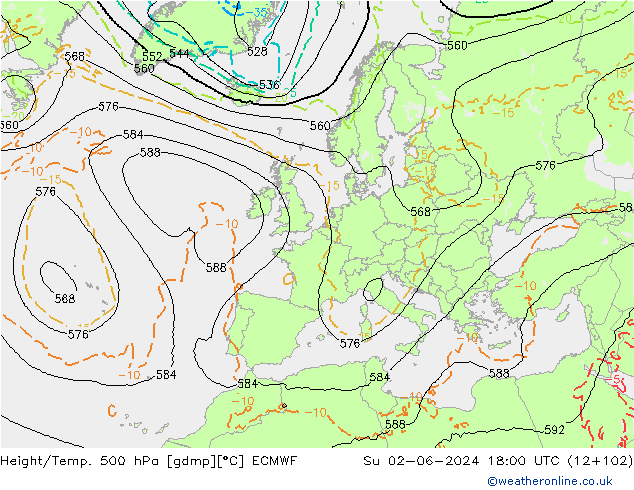 Z500/Rain (+SLP)/Z850 ECMWF dim 02.06.2024 18 UTC