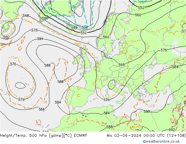 Z500/Yağmur (+YB)/Z850 ECMWF Pzt 03.06.2024 00 UTC