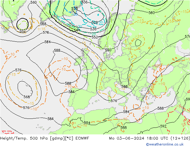 Z500/Rain (+SLP)/Z850 ECMWF Mo 03.06.2024 18 UTC