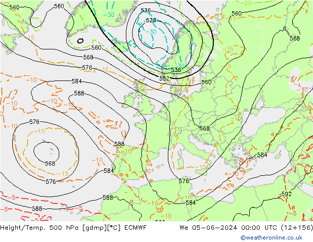 Z500/Yağmur (+YB)/Z850 ECMWF Çar 05.06.2024 00 UTC