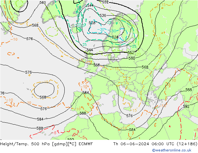 Z500/Rain (+SLP)/Z850 ECMWF Th 06.06.2024 06 UTC