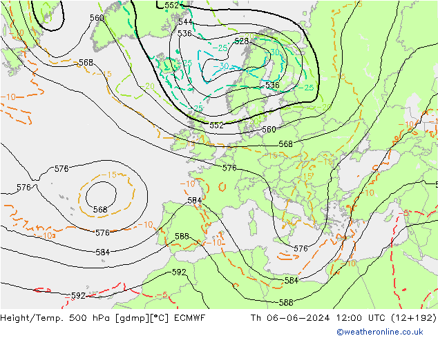 Z500/Rain (+SLP)/Z850 ECMWF gio 06.06.2024 12 UTC