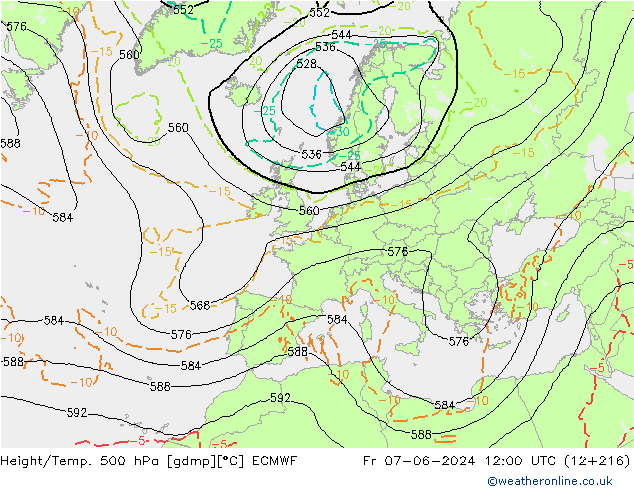 Yükseklik/Sıc. 500 hPa ECMWF Cu 07.06.2024 12 UTC