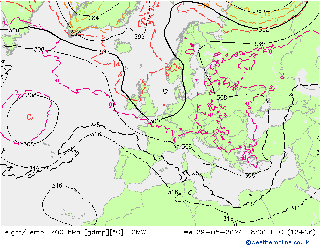 Height/Temp. 700 hPa ECMWF We 29.05.2024 18 UTC