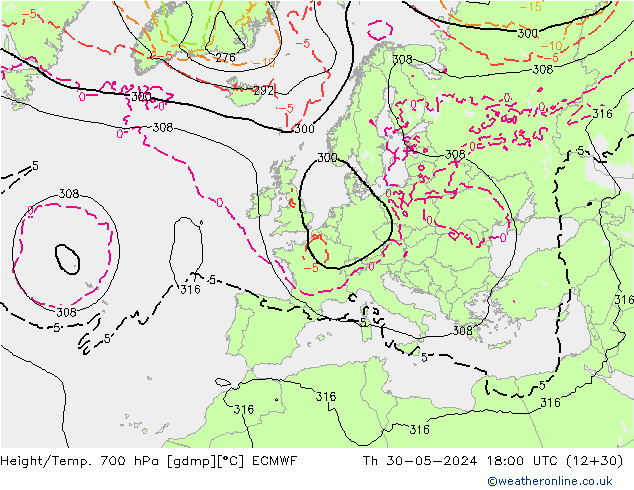 Yükseklik/Sıc. 700 hPa ECMWF Per 30.05.2024 18 UTC