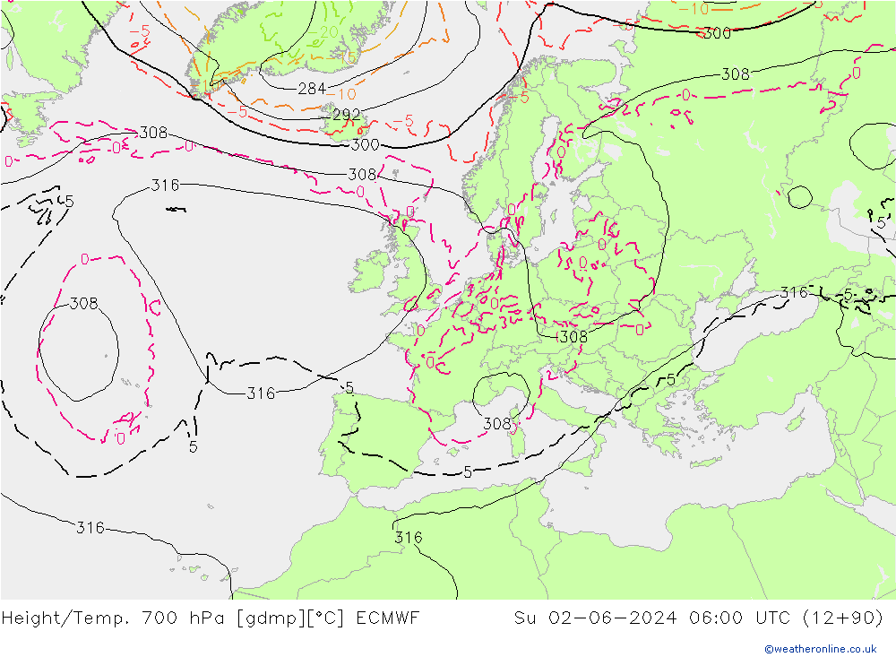 Height/Temp. 700 hPa ECMWF Su 02.06.2024 06 UTC