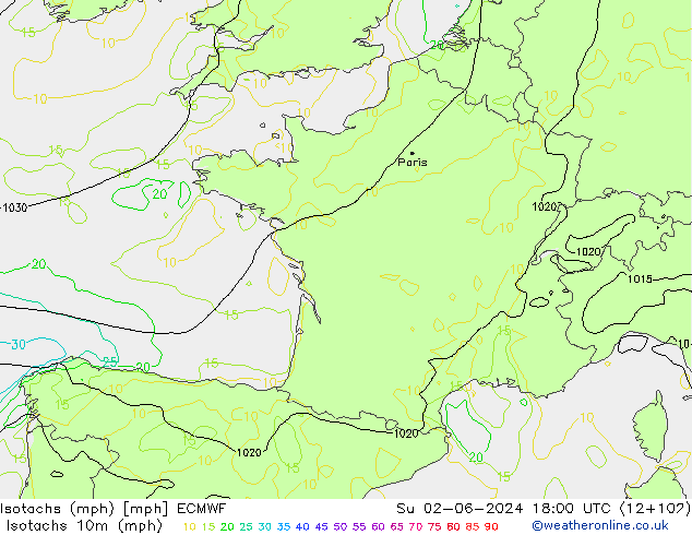 Isotachen (mph) ECMWF zo 02.06.2024 18 UTC