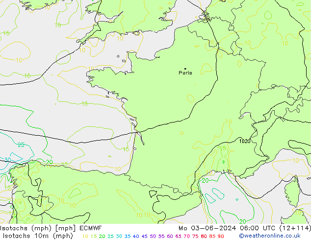 Eşrüzgar Hızları mph ECMWF Pzt 03.06.2024 06 UTC