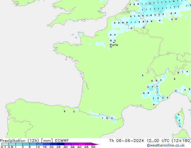 Precipitation (12h) ECMWF Čt 06.06.2024 00 UTC