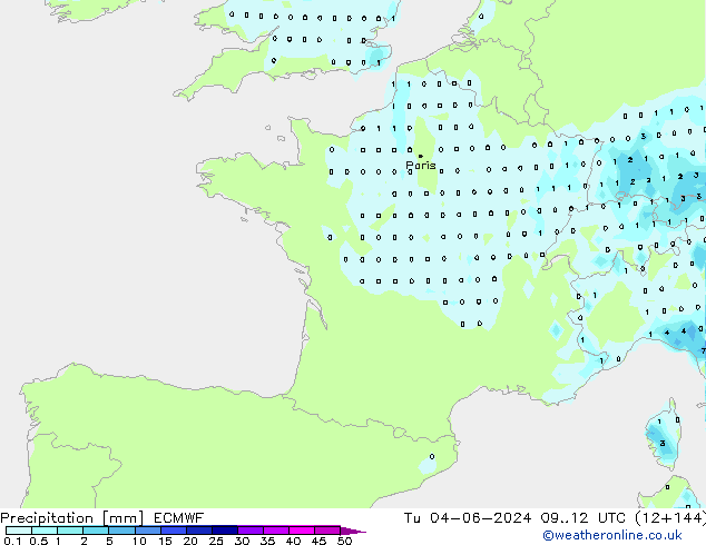 Precipitation ECMWF Tu 04.06.2024 12 UTC