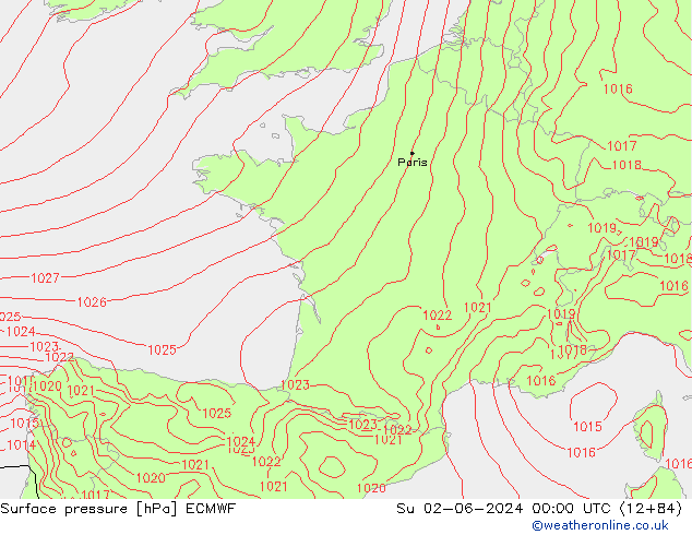 pression de l'air ECMWF dim 02.06.2024 00 UTC