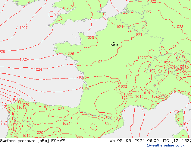 Surface pressure ECMWF We 05.06.2024 06 UTC