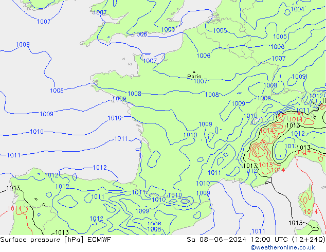 Bodendruck ECMWF Sa 08.06.2024 12 UTC