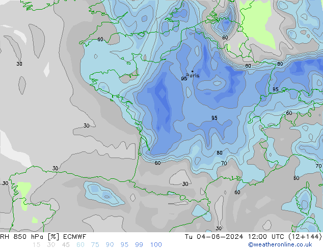 Humedad rel. 850hPa ECMWF mar 04.06.2024 12 UTC