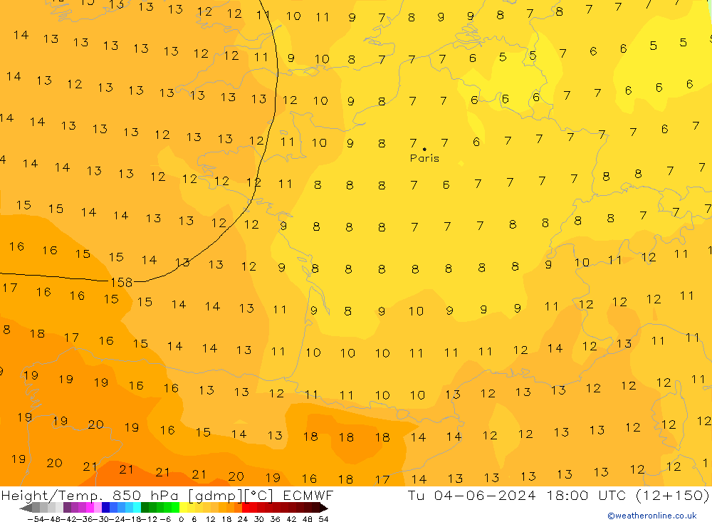 Geop./Temp. 850 hPa ECMWF mar 04.06.2024 18 UTC