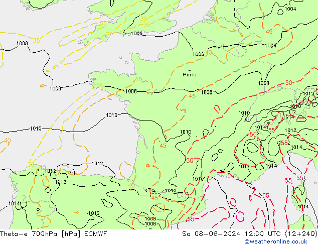 Theta-e 700гПа ECMWF сб 08.06.2024 12 UTC