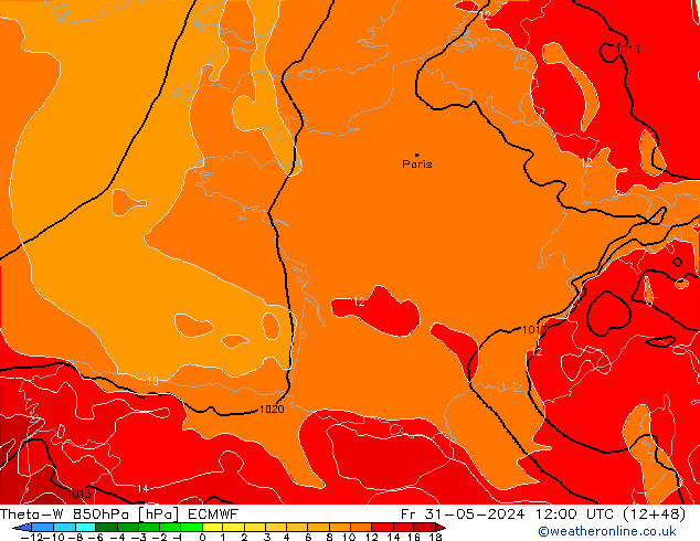 Theta-W 850hPa ECMWF Fr 31.05.2024 12 UTC