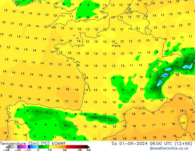 Temperatuurkaart (2m) ECMWF za 01.06.2024 06 UTC