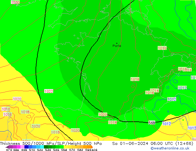 Espesor 500-1000 hPa ECMWF sáb 01.06.2024 06 UTC