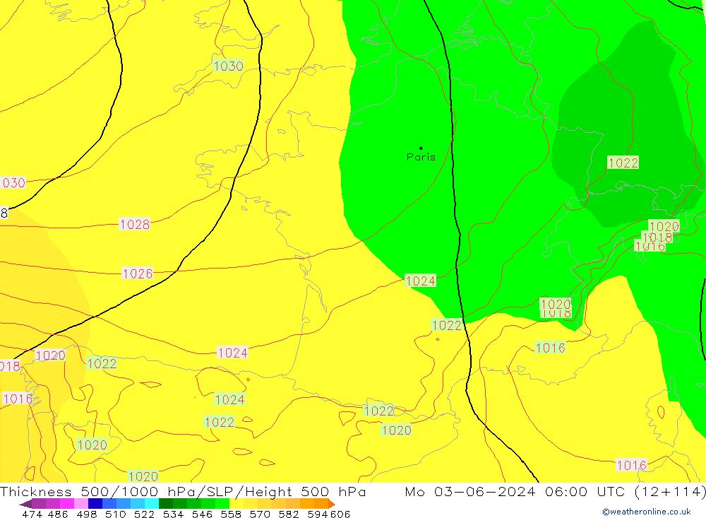 500-1000 hPa Kalınlığı ECMWF Pzt 03.06.2024 06 UTC