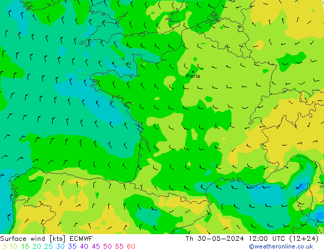 Vent 10 m ECMWF jeu 30.05.2024 12 UTC