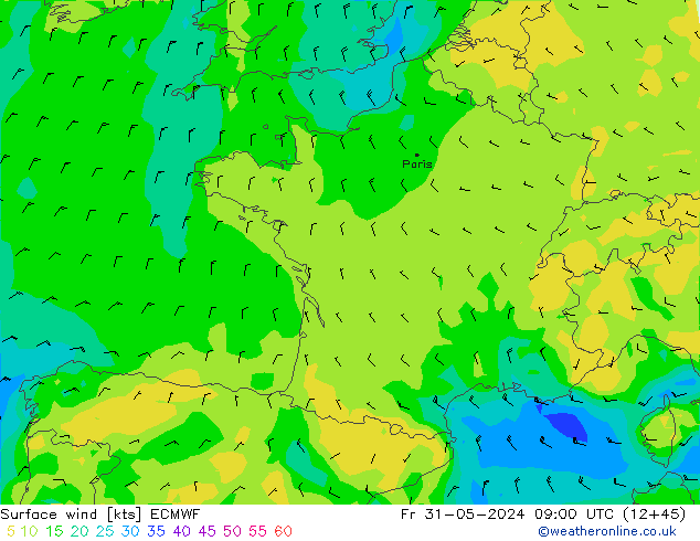 Wind 10 m ECMWF vr 31.05.2024 09 UTC