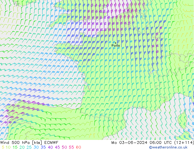 Rüzgar 500 hPa ECMWF Pzt 03.06.2024 06 UTC