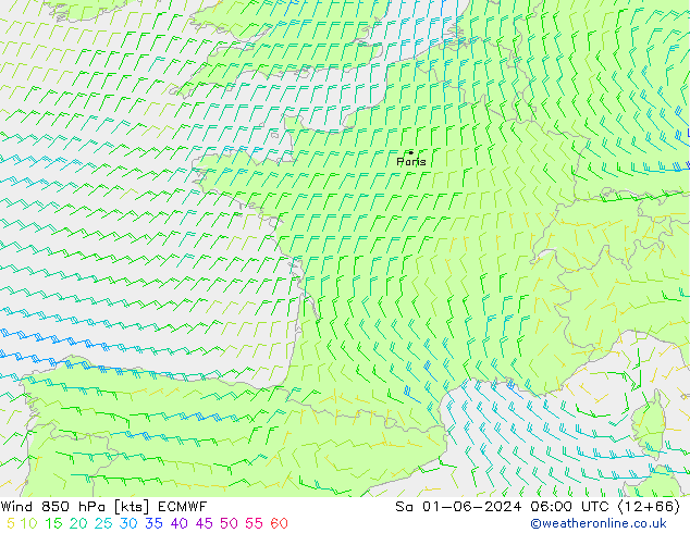 Viento 850 hPa ECMWF sáb 01.06.2024 06 UTC