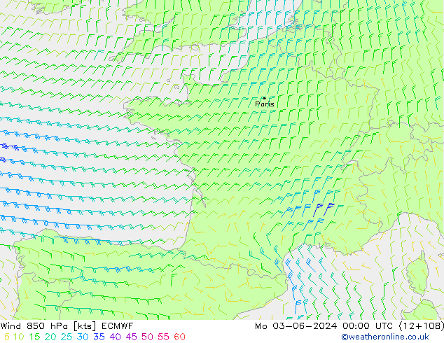 Rüzgar 850 hPa ECMWF Pzt 03.06.2024 00 UTC