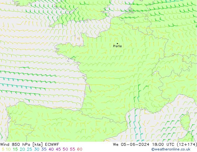 wiatr 850 hPa ECMWF śro. 05.06.2024 18 UTC