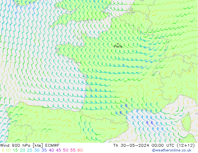 Vent 900 hPa ECMWF jeu 30.05.2024 00 UTC