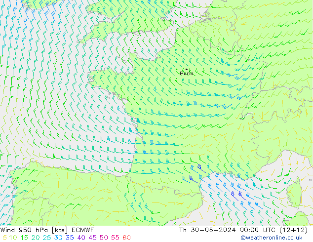 Wind 950 hPa ECMWF Do 30.05.2024 00 UTC