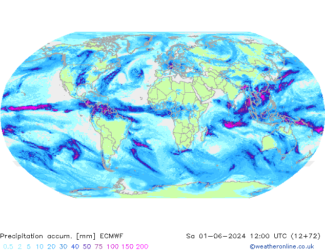 Precipitation accum. ECMWF So 01.06.2024 12 UTC