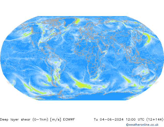 Deep layer shear (0-1km) ECMWF mar 04.06.2024 12 UTC