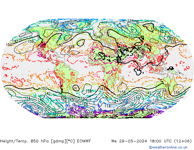 Height/Temp. 850 hPa ECMWF śro. 29.05.2024 18 UTC